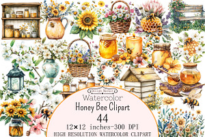 Watercolor Honey Bee Clipart