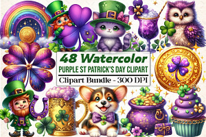 Purple St Patrick's Day Clipart, an Illustration by DreamCafeArt