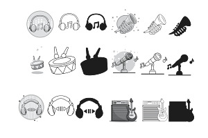 Music Icons Outline Silhouette Set 2