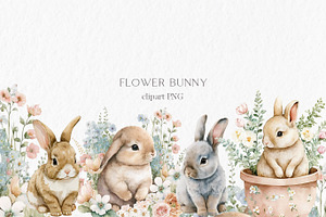 Flower bunny Watercolor Clipart