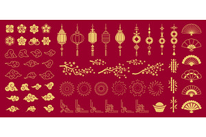Asian oriental ornaments elements