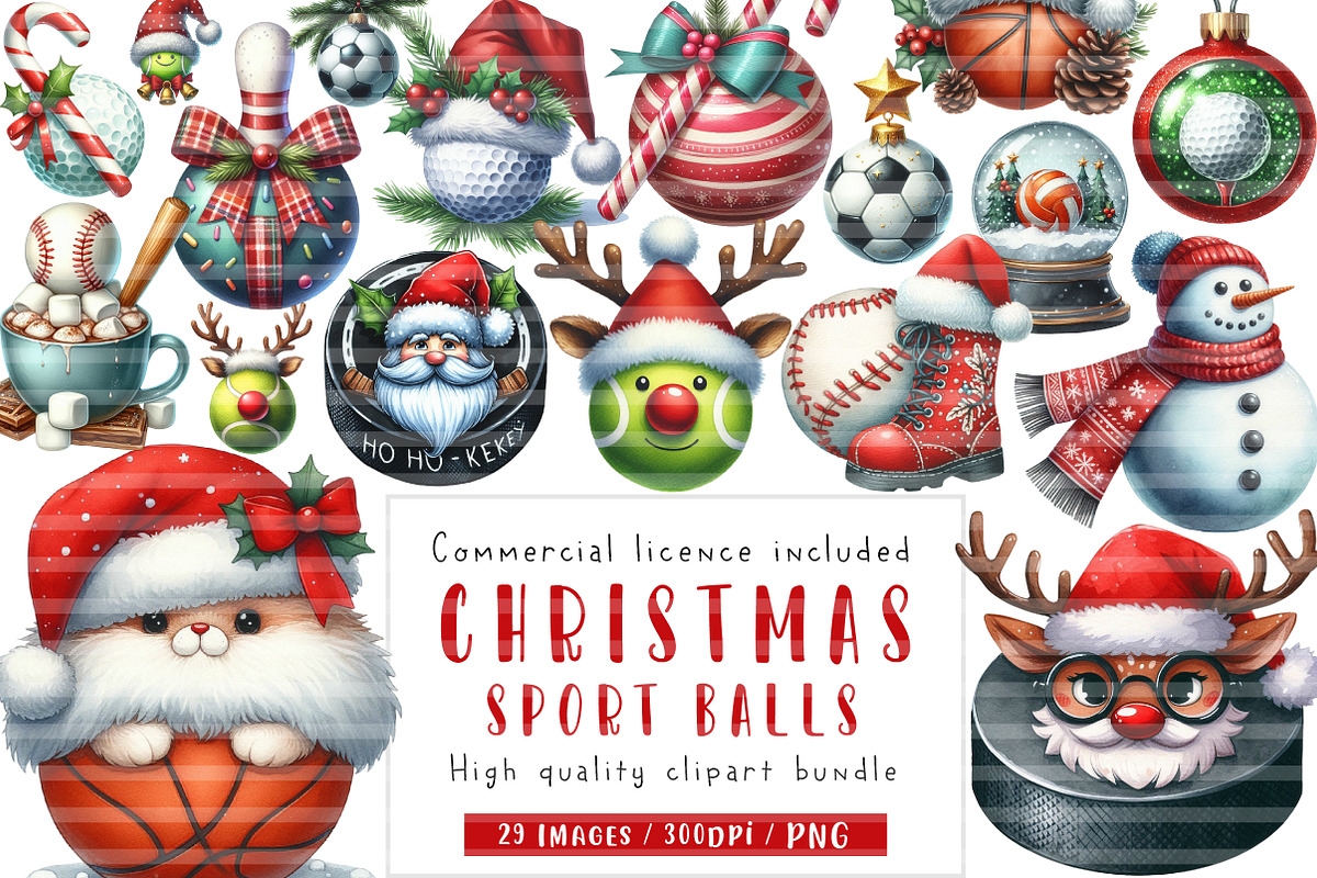 Christmas Sport Balls Sublimation PN, an Illustration by CreationArt (Photo 1 of 6)