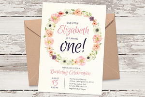 Birthday floral wreath template 04