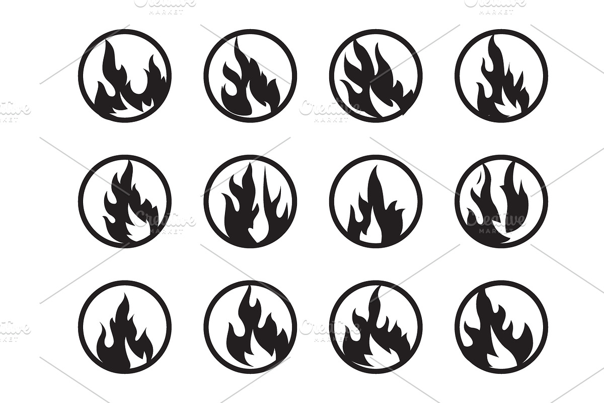 Flat design fire logo set flame, a Branding & Logo Template by Maylianaw28