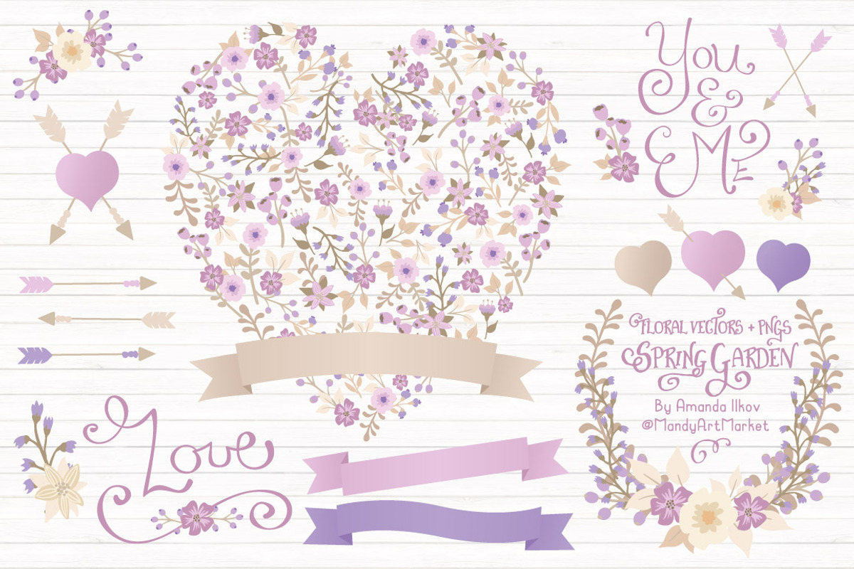 Lavender Floral Heart & Banner, an Illustration by Amanda Ilkov (Photo 1 of 4)