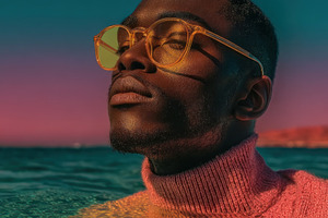 Close Up Portrait of African Man in Water at Sunset Wearing Yell, a Person Photo by José Manuel Gelpi