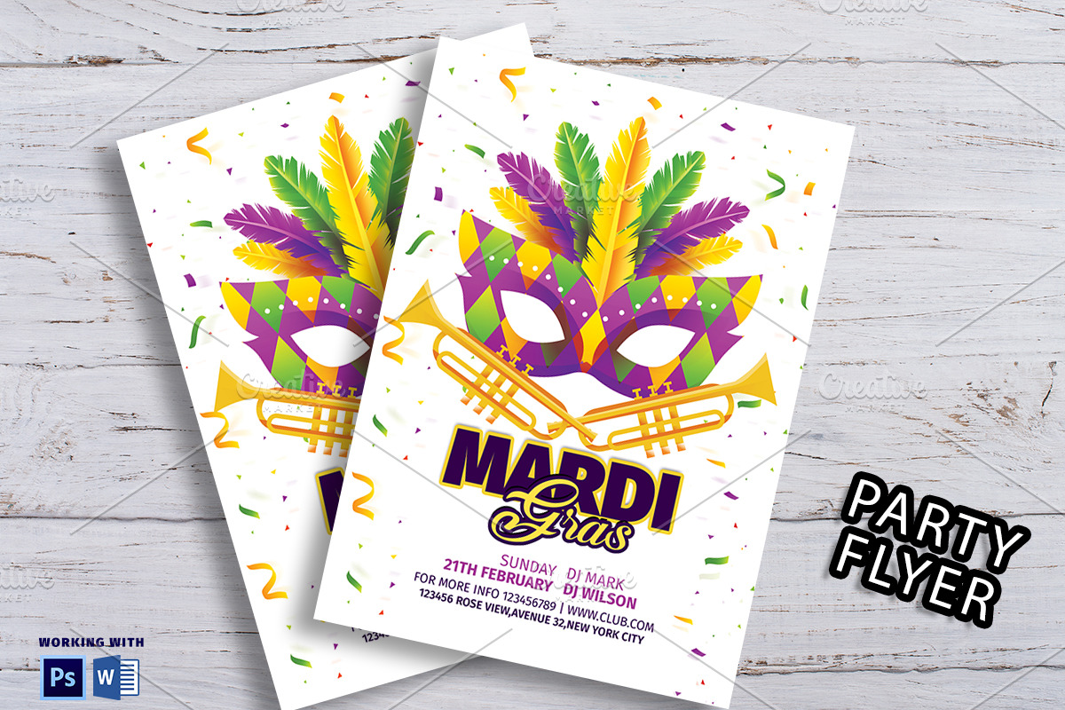 Mardi Gras Carnival Invitation/Flyer, a Flyer Template by Madhabi Studio (Photo 2 of 5)