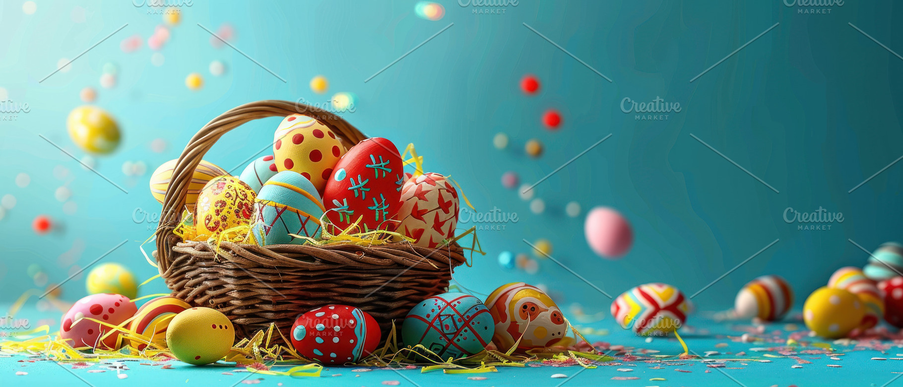 A festive display featuring a basket, a Photo by LOGOCREATIVE