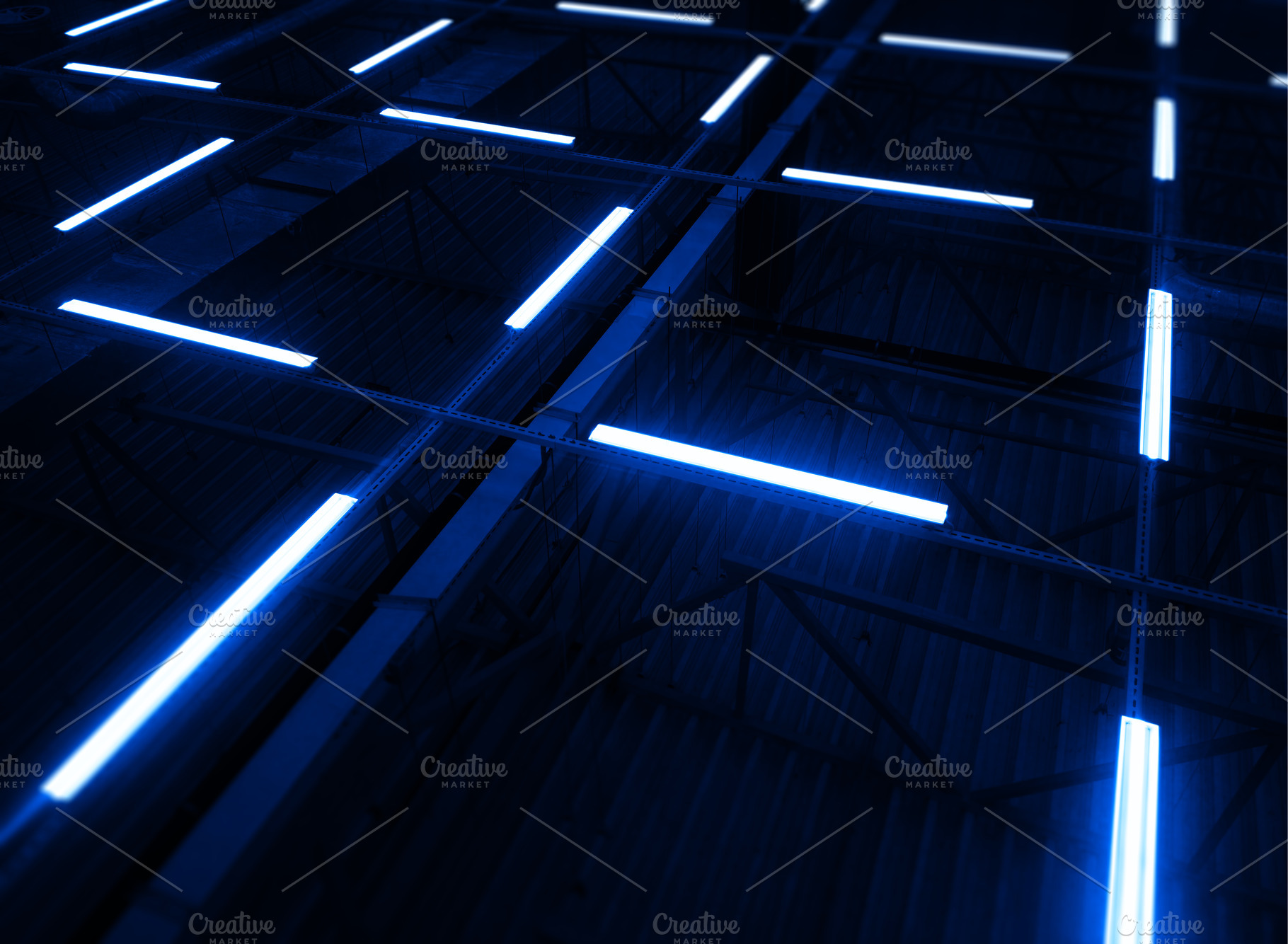 Industrial blue framework with led i, a Technology Photo by RETROWAVE '88