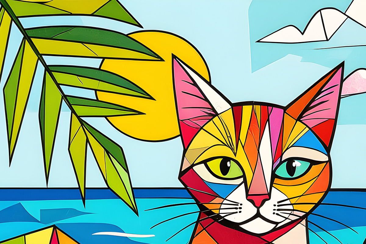 Cubistic Sun Bathing Cat, an Animal Illustration by Sharon Schwalbe (Photo 1 of 2)