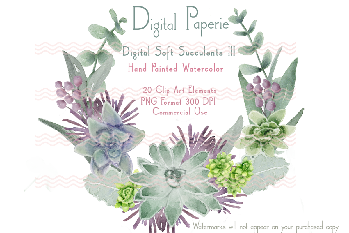 Digital Watercolor Succulents III, an Illustration by Digital Paperie (Photo 1 of 2)