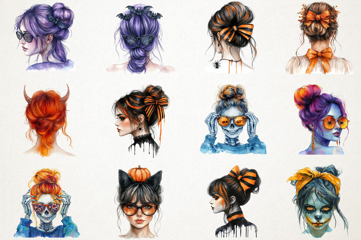 Halloween Messy Bun Clipart, an Illustration by RobertsArt (Photo 7 of 7)