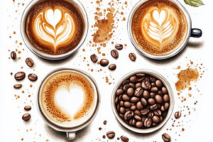 Aromatic Coffee Latte Art Three Cups
