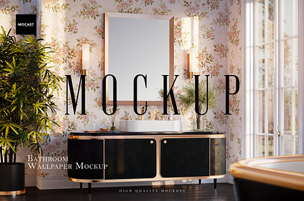 Bathroom Wallpaper Interior Mockup 3, a Household Mockup by Mocart