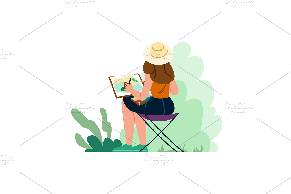 Woman artist painting a landscape, an Illustration by pikepicture
