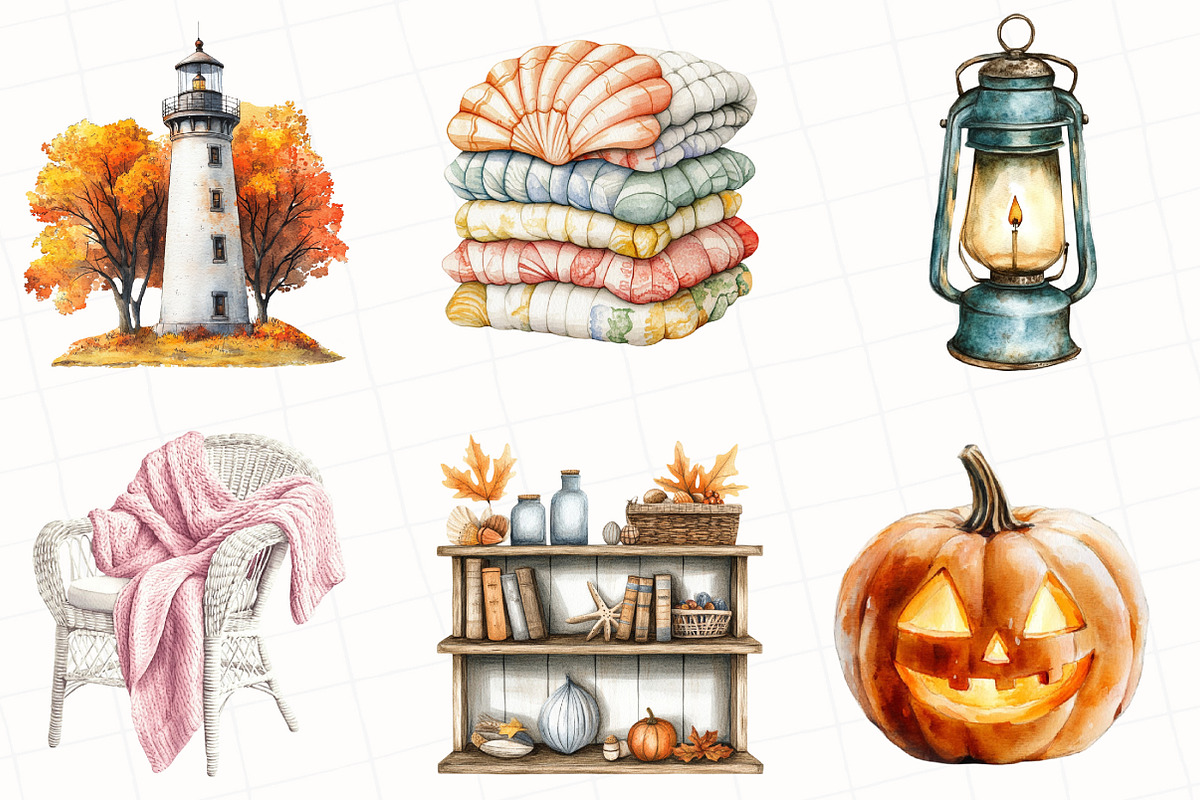 Watercolor Autumn Shore Clipart, an Illustration by OK Design (Photo 3 of 5)