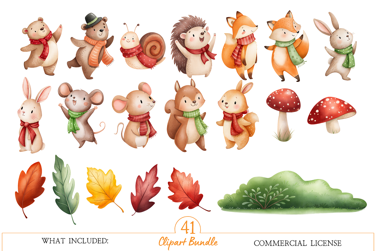 Cute Woodland Clipart PNG, an Object Illustration by MockupWizard (Photo 2 of 5)