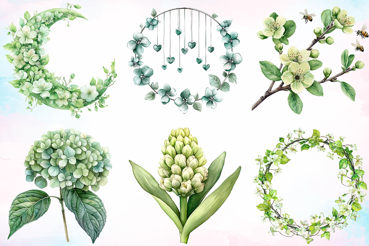 Watercolor Green Blossom Spring PNG, an Illustration by Canvas Craft (Photo 3 of 4)