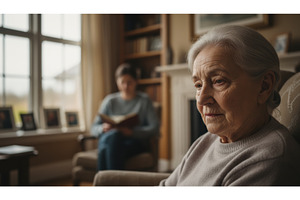 Elderly woman sits in a chair, an Architecture Photo by Igor Tichonow