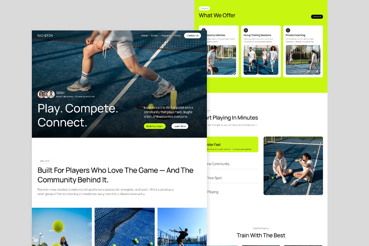 Racketon - Sports Framer Template, a Landing Page Template by Hammad Arif (Photo 2 of 2)