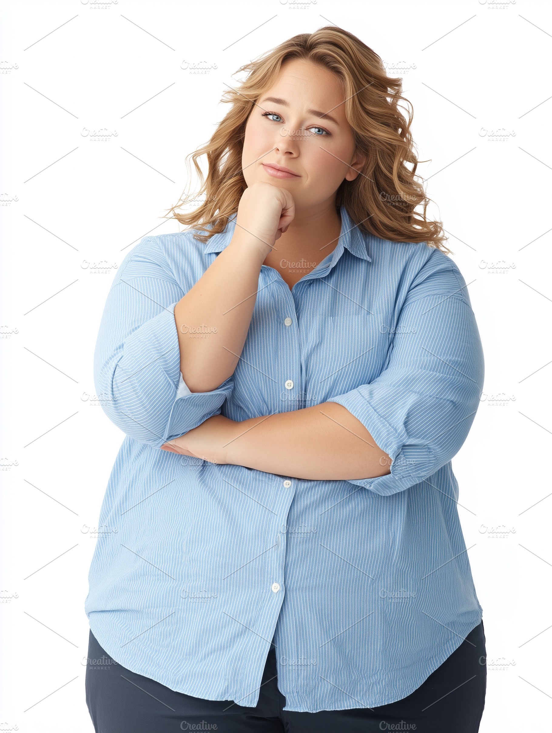 Overweight blonde woman in a blue, a Person Photo by MistyDay