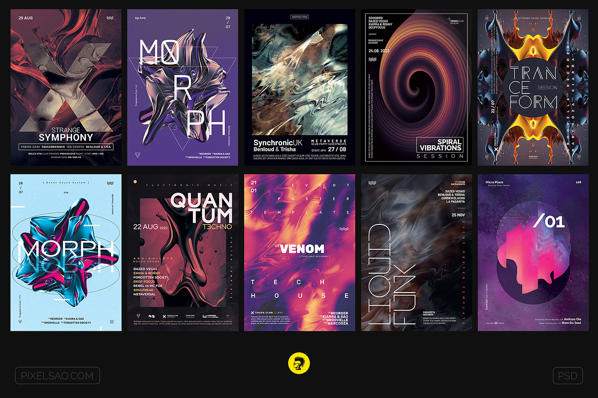 Abstract Party Flyers/Posters Bundle, a Flyer Template by pixelsao (Photo 2 of 3)