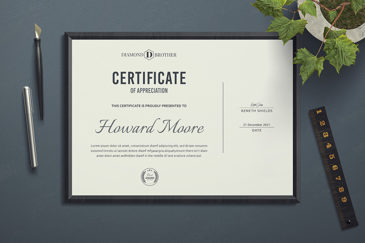 Clean Certificate Template, a Stationery Template by ResumeDevisers (Photo 1 of 6)