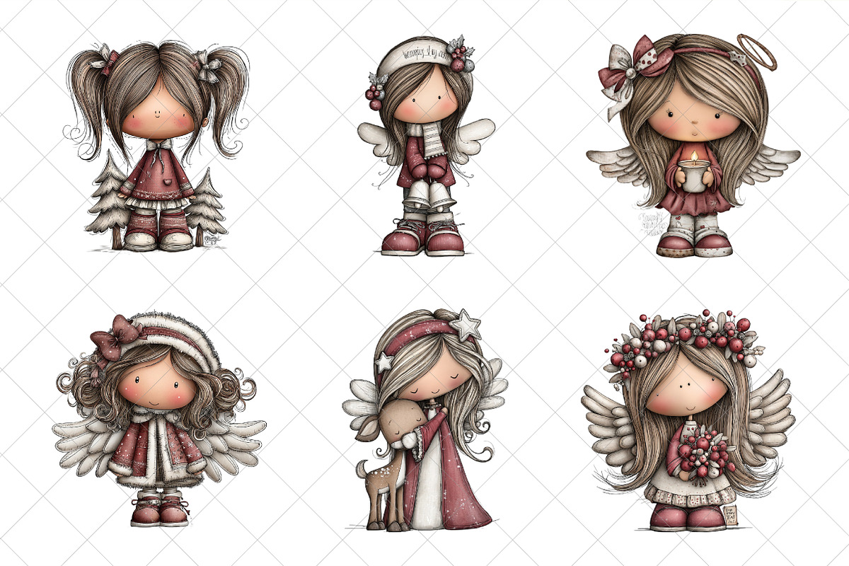 Whimsical Christmas Angel Clipart, an Illustration by SinaCreation (Photo 3 of 7)