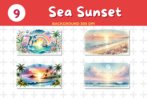 Watercolor Sea Sunset Background JPG, an Education Illustration by John_Walker