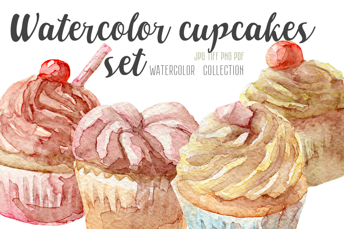 Watercolor 4 cupcakes set, a Decorative Illustration by My watercolor shop