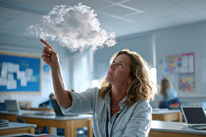 Teacher pointing at a cloud in a classroom setting, an Abstract Photo by AlyaAnd
