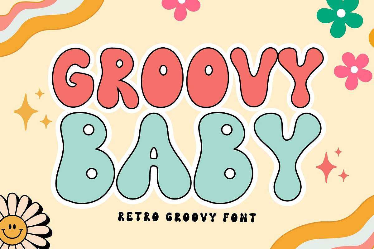 Groovy Baby is retro groovy font, a Handwritten Font by Brown Cupple (Photo 1 of 8)