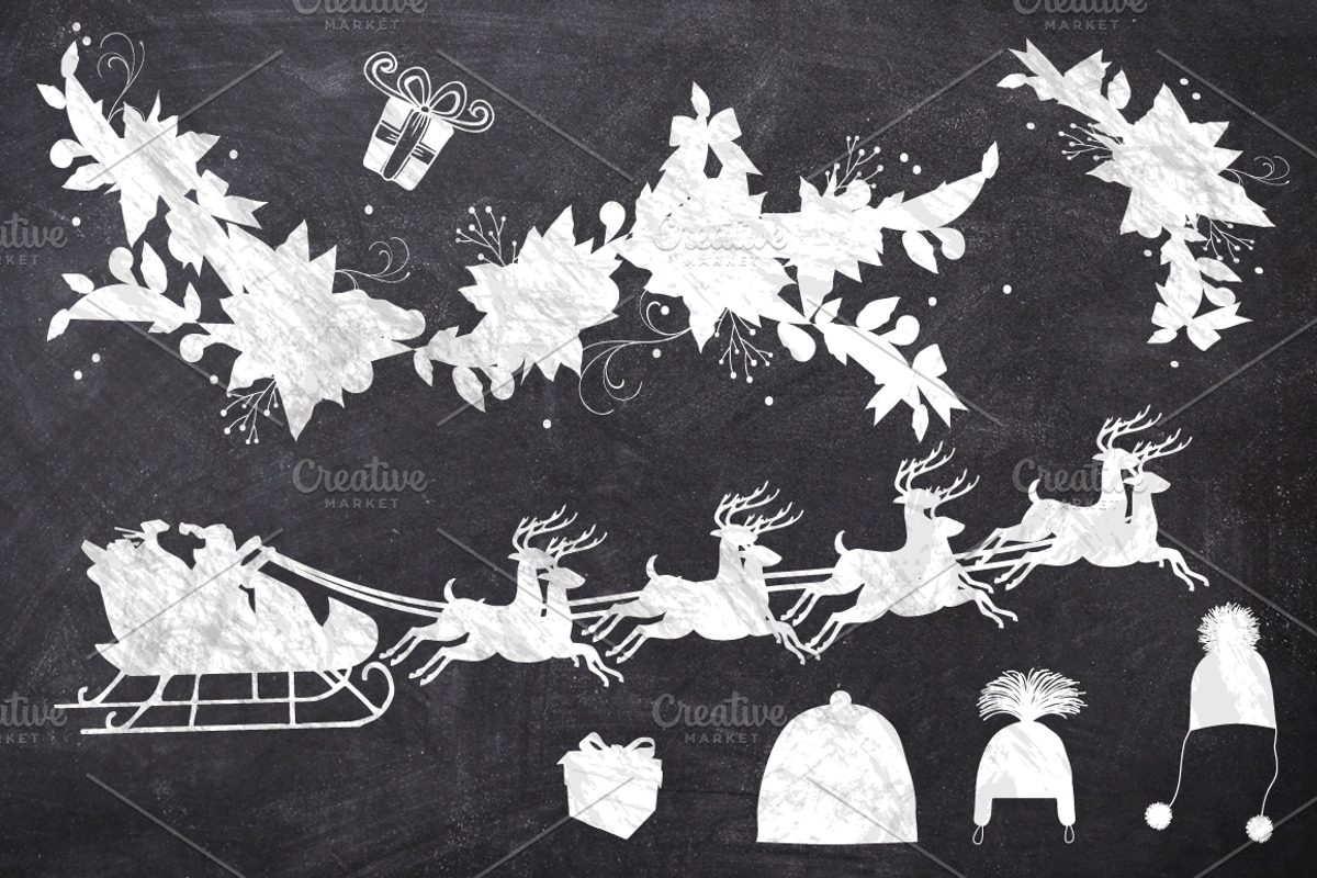 50 Chalk Christmas Elements preview 2