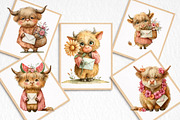 Watercolor Summer Highland Cow Clipa, an Illustration by DreamArtGraphic (Thumbnail 7 of 8)