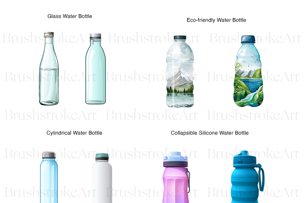 Water Bottle Clipart, Vintage Bottle, an Object Illustration by BrushstrokeArtGB (Photo 3 of 9)
