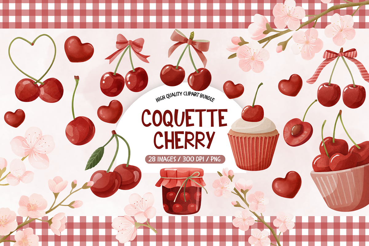 Coquette Cherry Clipart Bundle, an Illustration by TatiMockup (Photo 1 of 4)