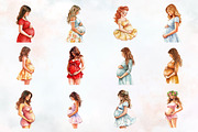 Pregnant Woman Watercolor Clipart, an Illustration by RobertsArt (Thumbnail 4 of 7)