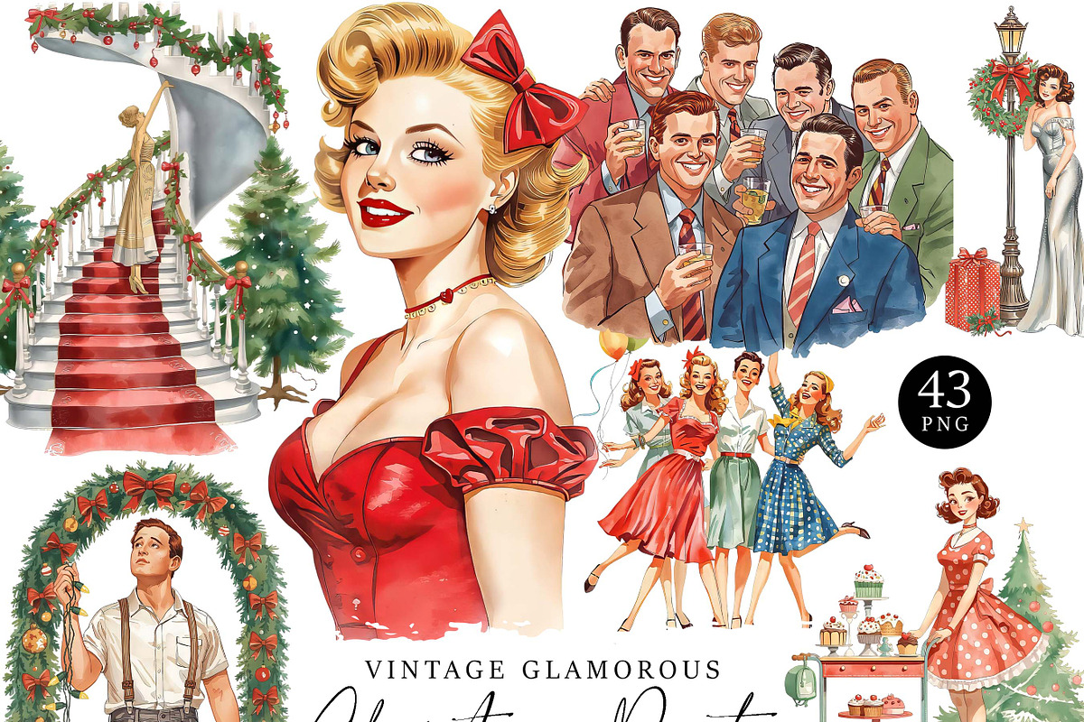 Vintage Glamorous Christmas Party, a Seasonal Illustration by Design Scotch (Photo 1 of 8)
