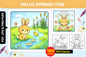 Hello Spring Fun Kids Coloring Pages, an Illustration by Ink Gallery