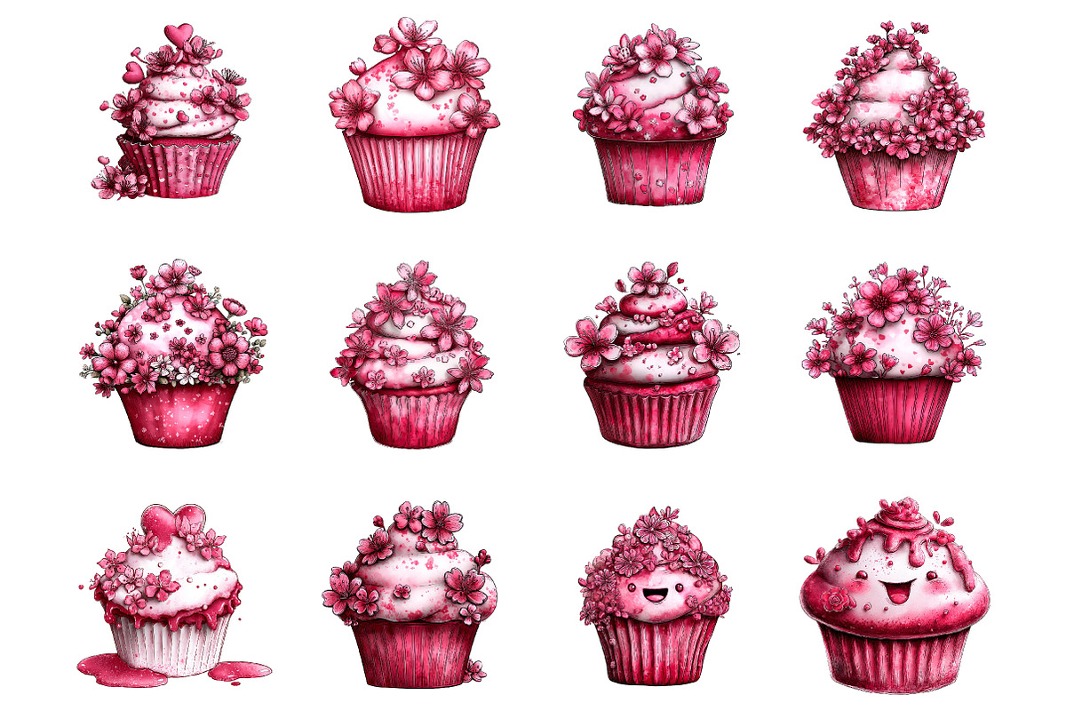 Whimsical spring cupcake clipart, an Illustration by SinaCreation (Photo 2 of 11)