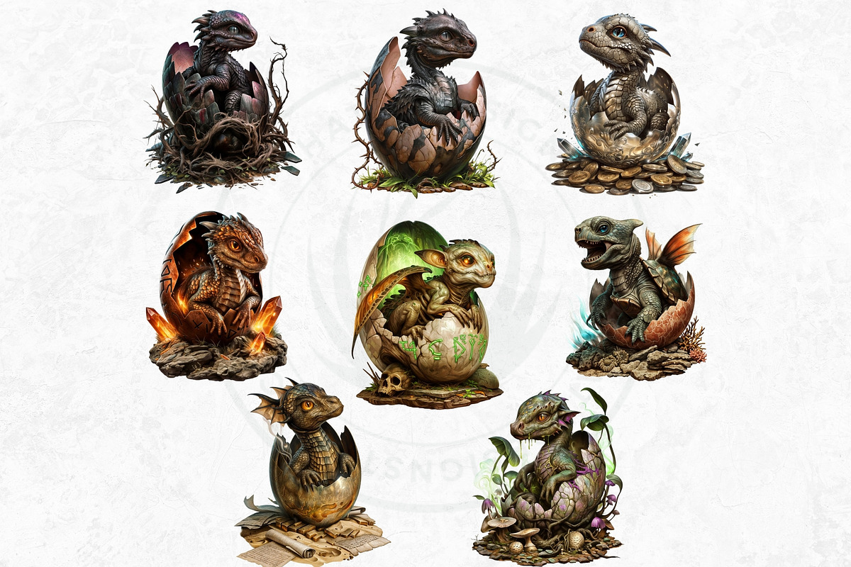 Newborn Dragons clipart set, an Animal Illustration by ThatsDesignArt (Photo 8 of 10)