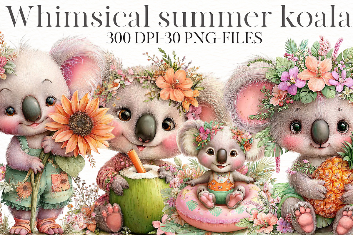 Whimsical summer koala Clipart, an Illustration by Designworld (Photo 1 of 7)