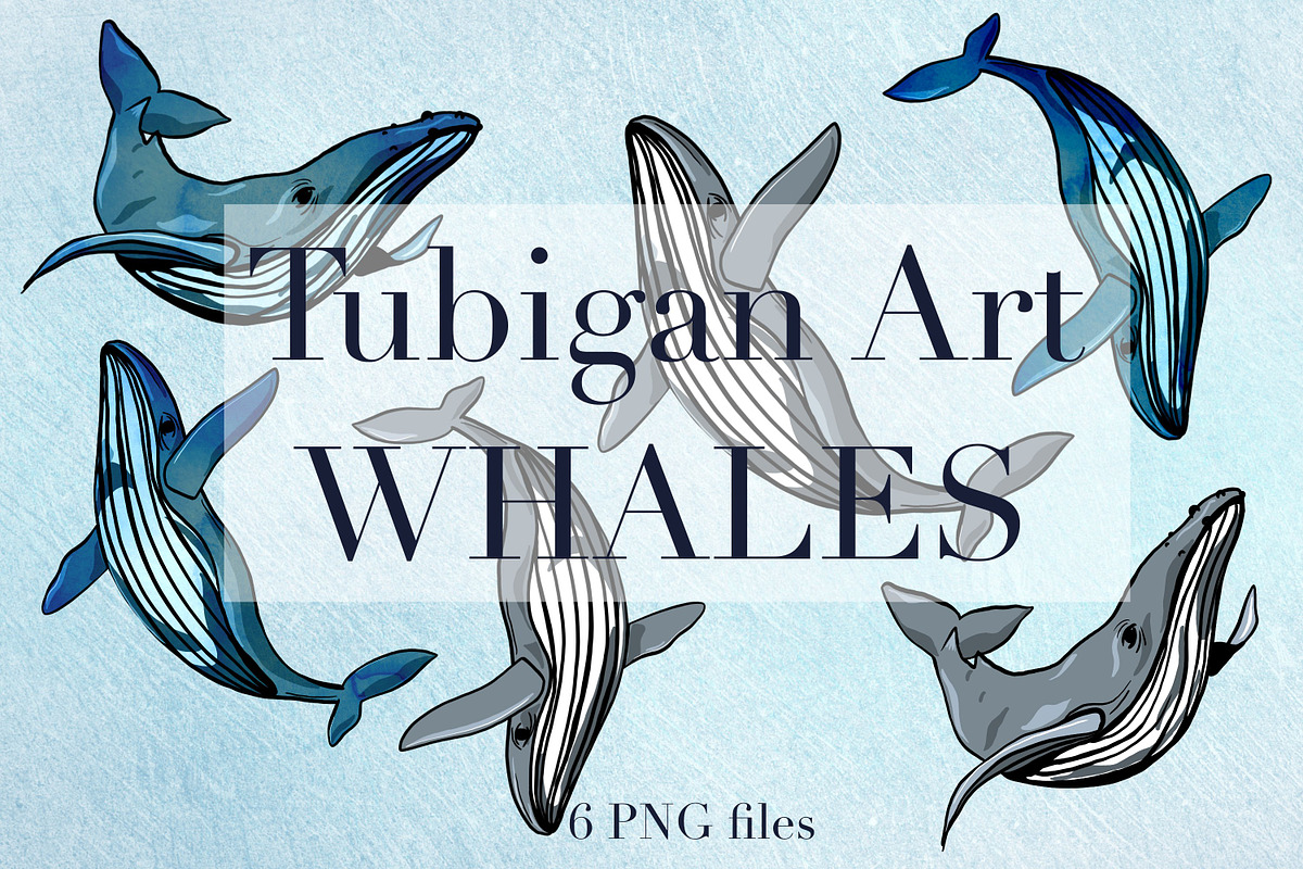 6 Watercolor Whales, an Illustration by Tubigan Art