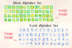 3 Watercolor Alphabet Brush Sets