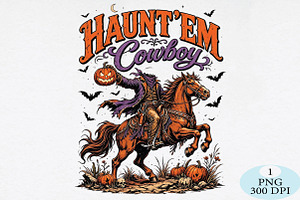 Haunt Em Cowboy Halloween PNG, a Seasonal Illustration by Daily.Designs