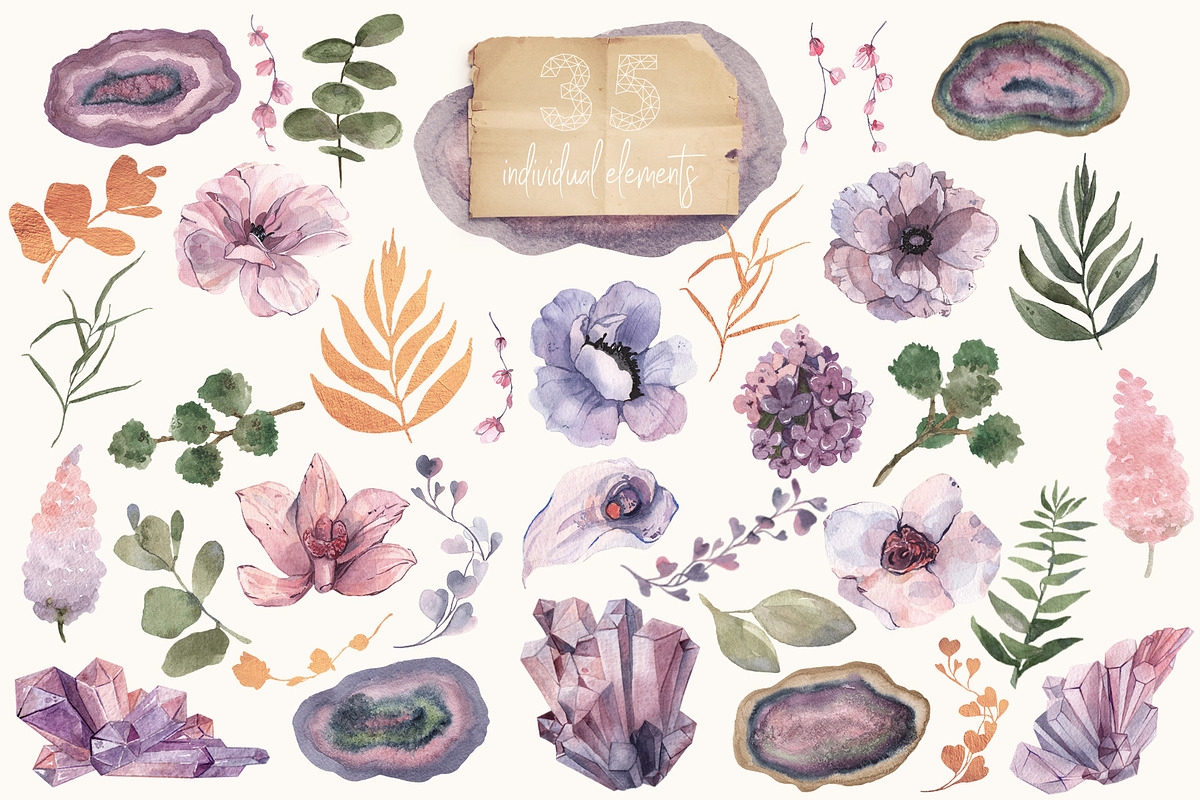 Mauve Gemstones Watercolor Clipart, an Illustration by ColorfulNest (Photo 9 of 11)
