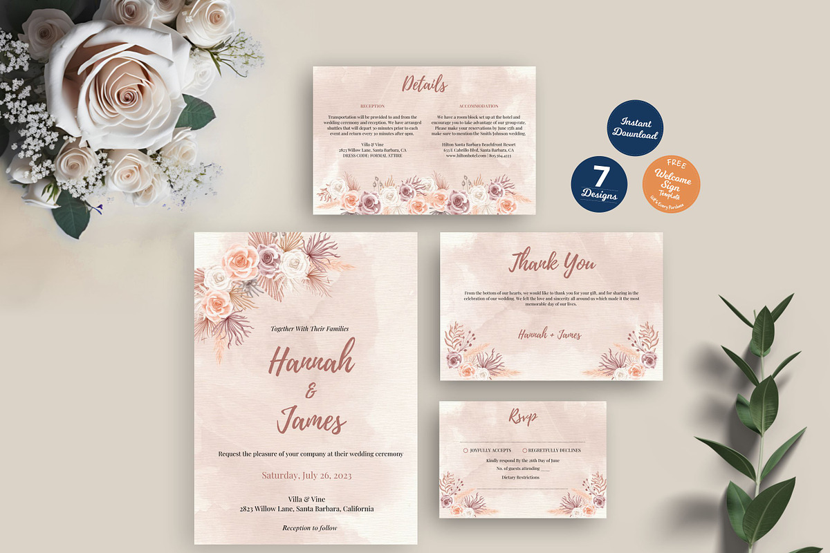 Boho Wedding invitation Set Canva, an Invitation Template by Aks-Designs (Photo 1 of 6)