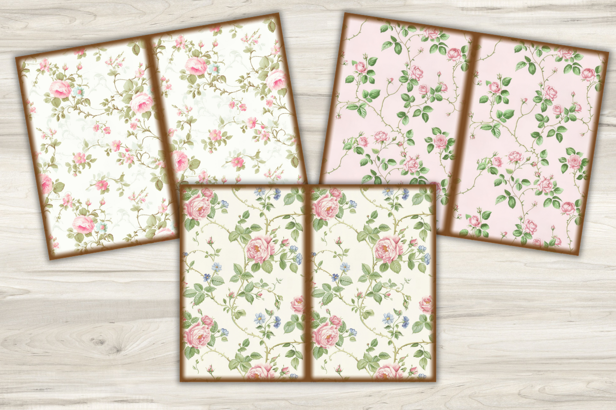 Pink rose junk journal pages,, a Texture Illustration by Shabbypaperboutique (Photo 2 of 5)