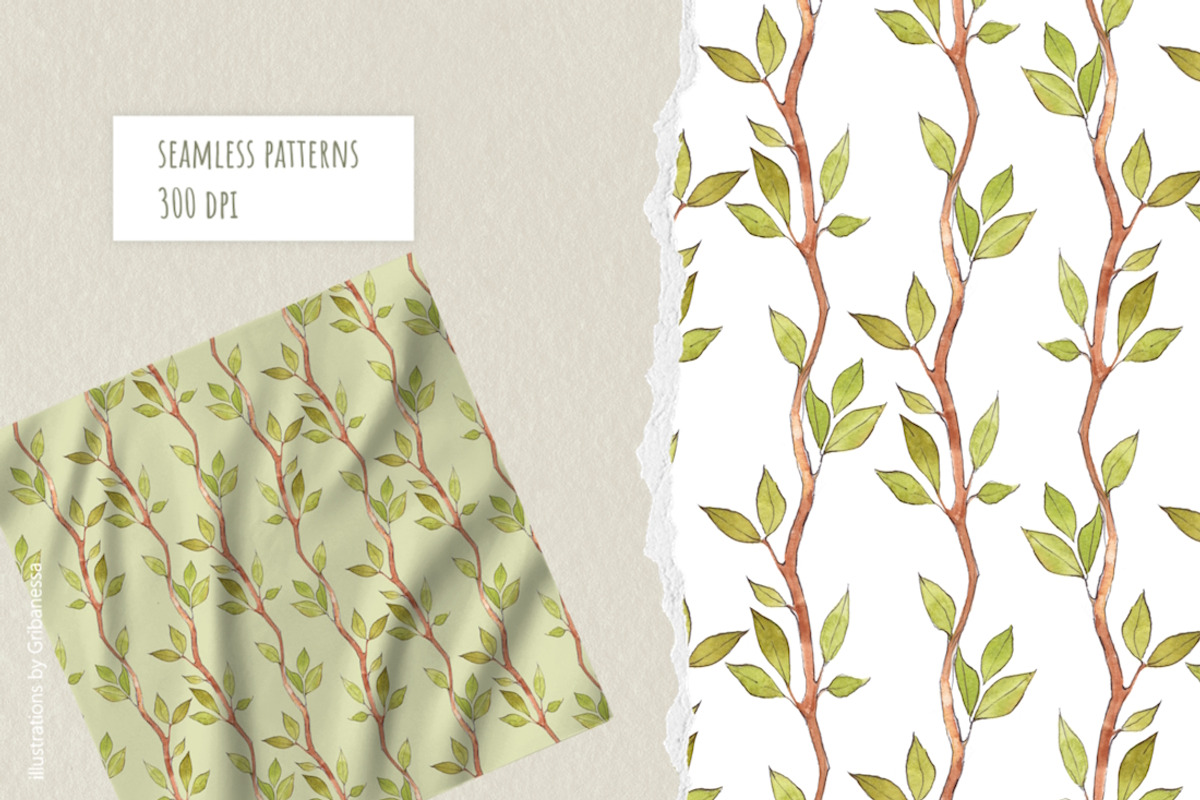 Watercolor Branches Pattern, a Pattern Graphic by Gribanessa (Photo 3 of 4)