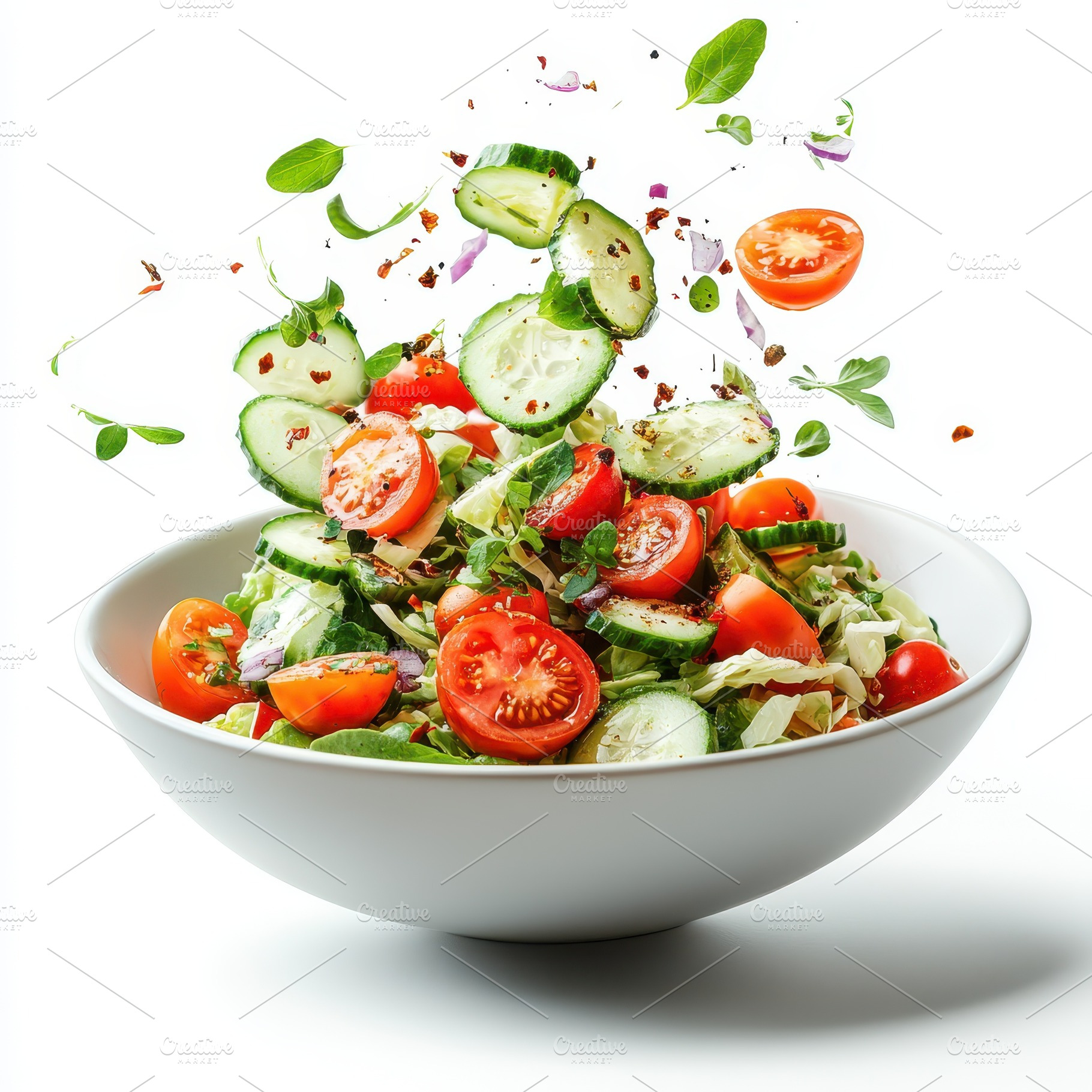 Fresh Salad Bowl with Tomatoes Cucum, a Food & Drink Photo by Pixeness Studio